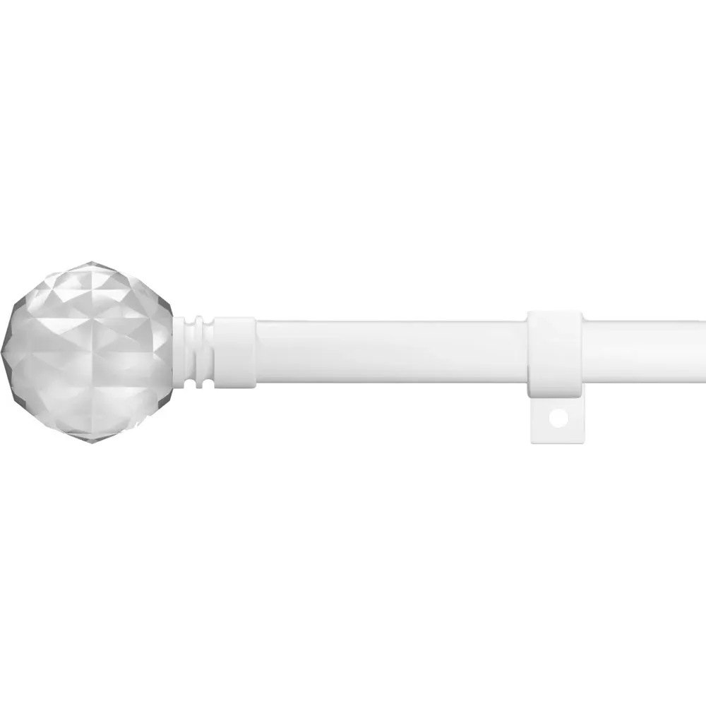 Extendable Metal Eyelet Curtain Pole with Crystal Finials - White image