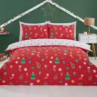 Christmas Friends Single Duvet Set - Red and White