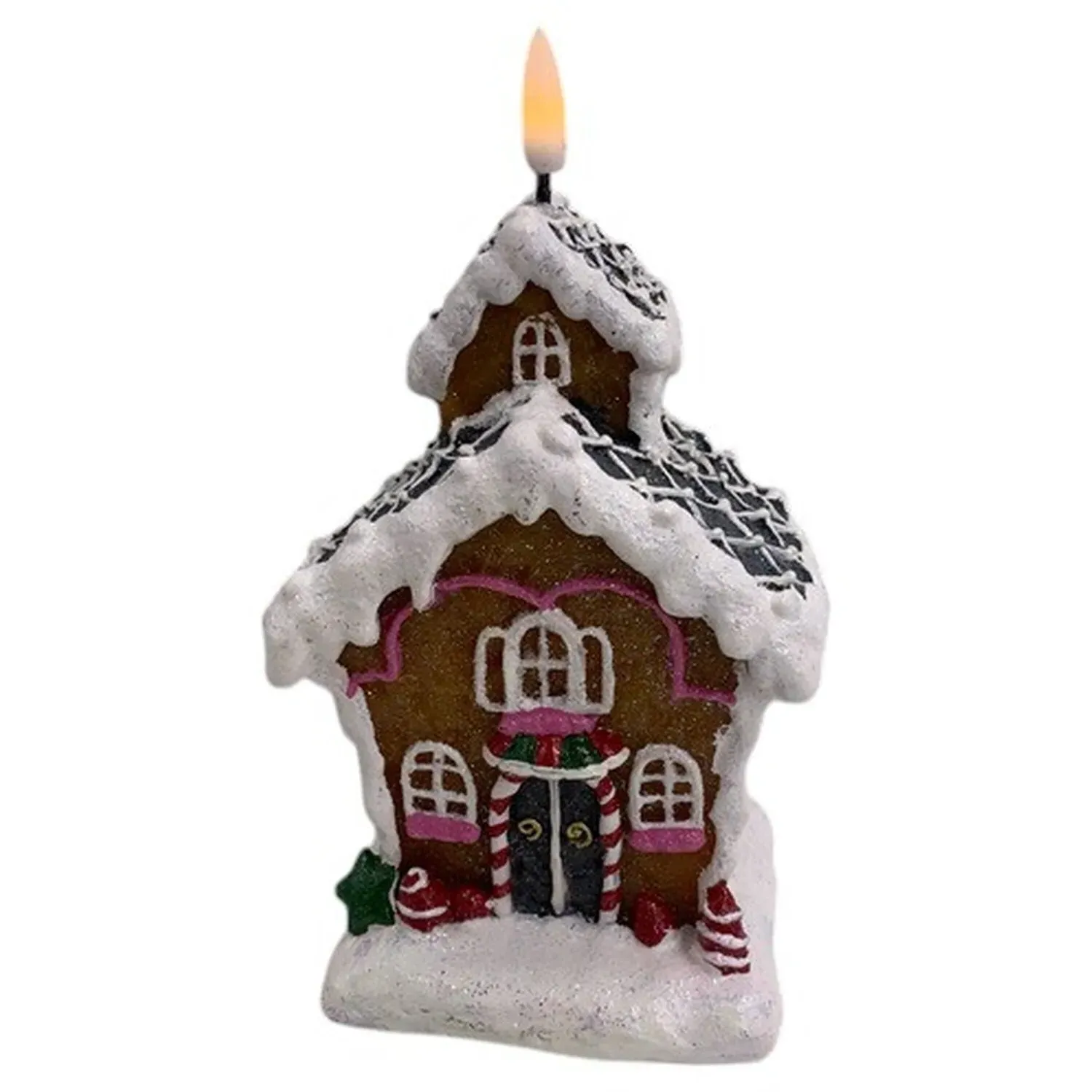 Gingerbread House LED Candle - Brown and White image