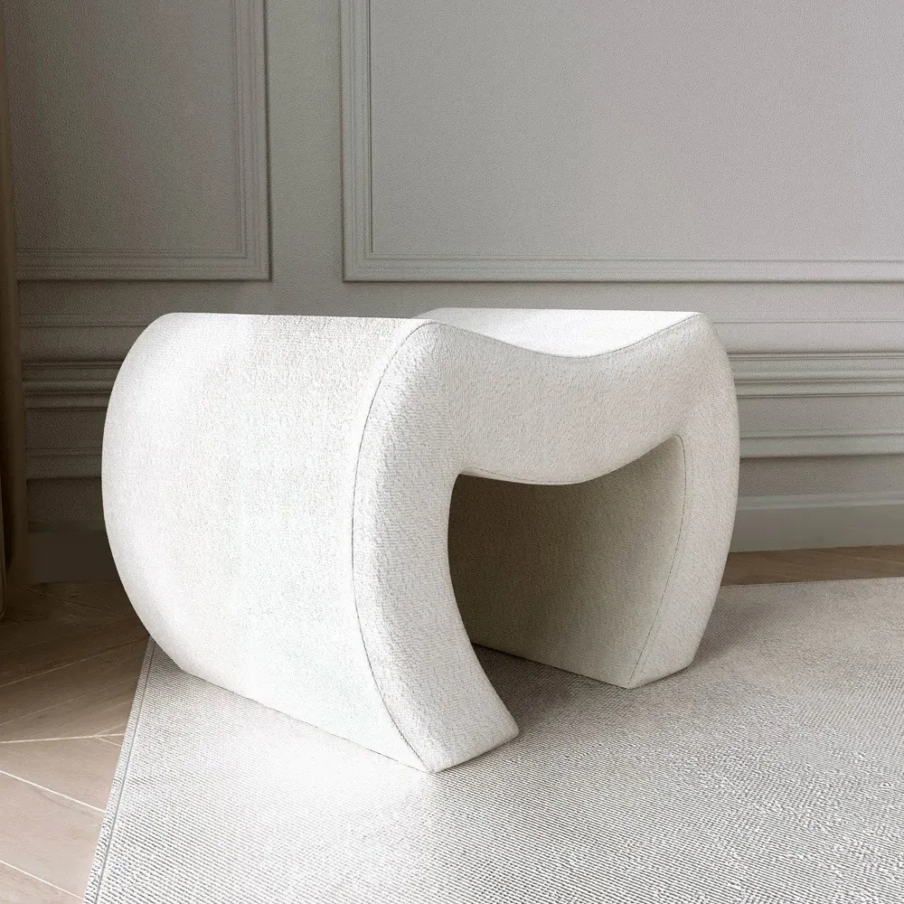CARME Home Bouclé Stool - White