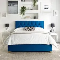Boutique Double Ottoman Bed with Storage - Blue, Velvet