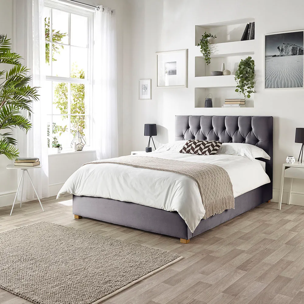 Boutique Double Ottoman Bed with Storage - Silver, Velvet