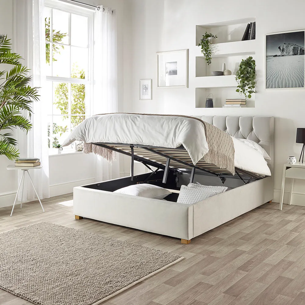 Boutique Double Ottoman Bed with Storage - Silver, Velvet