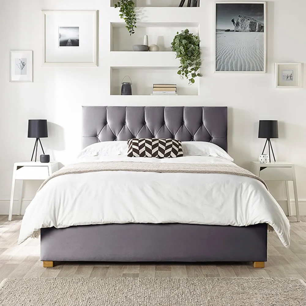 Boutique Double Ottoman Bed with Storage - Silver, Velvet