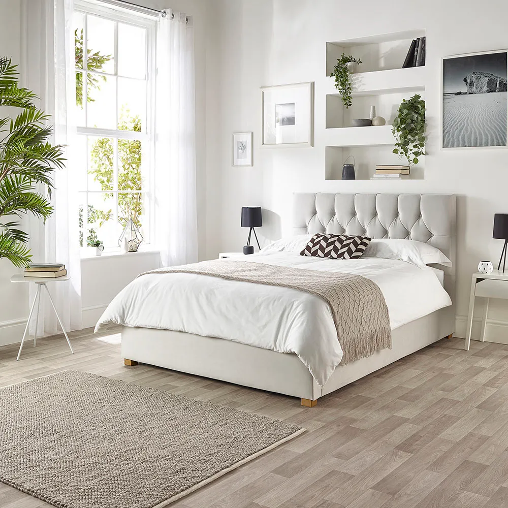 Boutique King Size Ottoman Bed with Storage - Silver, Velvet