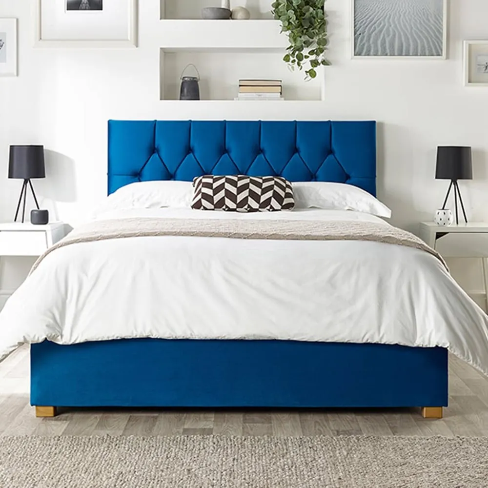 Boutique Single Ottoman Bed with Storage - Navy, Velvet