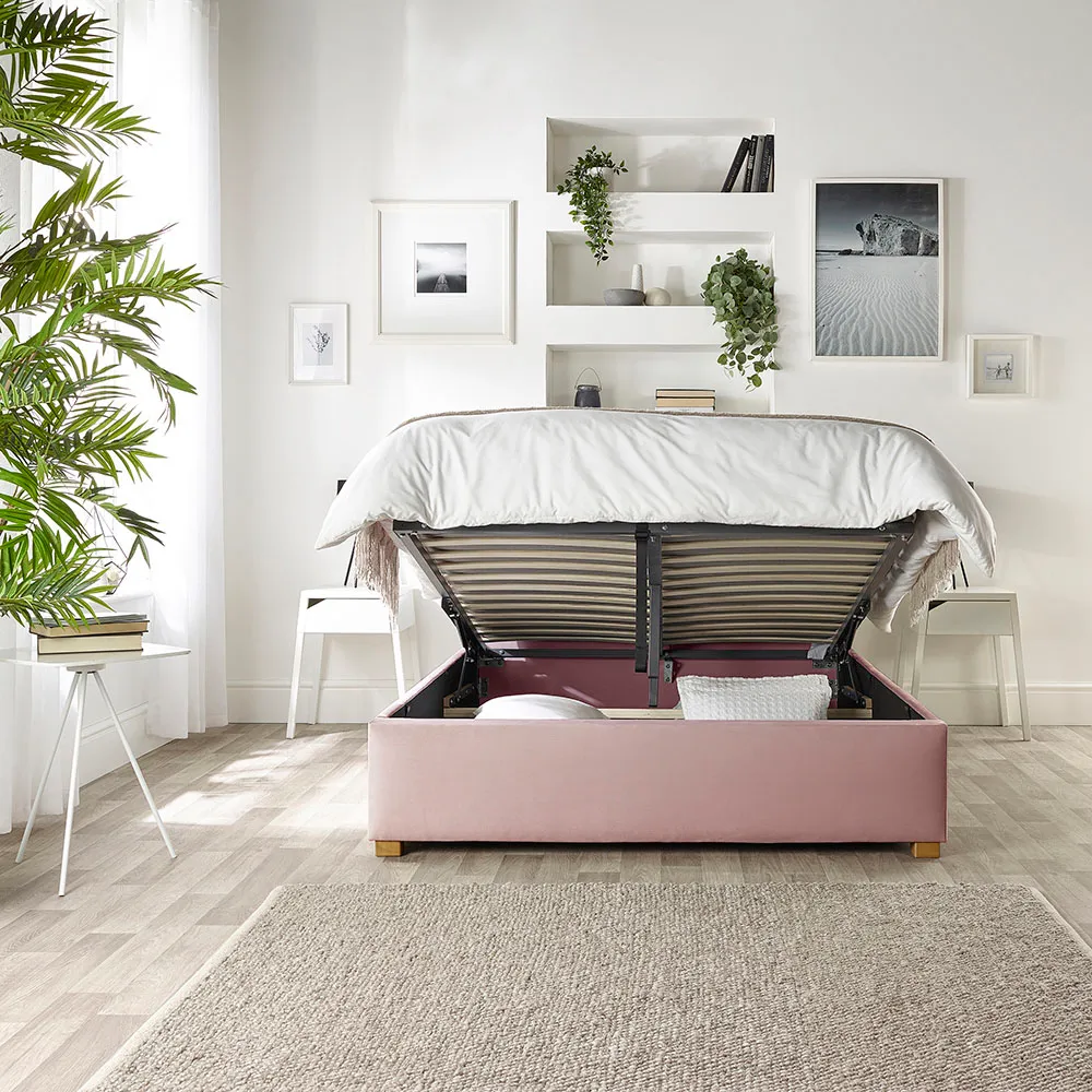 Boutique Small Double Ottoman Bed - Blush, Velvet