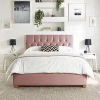 Boutique Small Double Ottoman Bed - Blush, Velvet