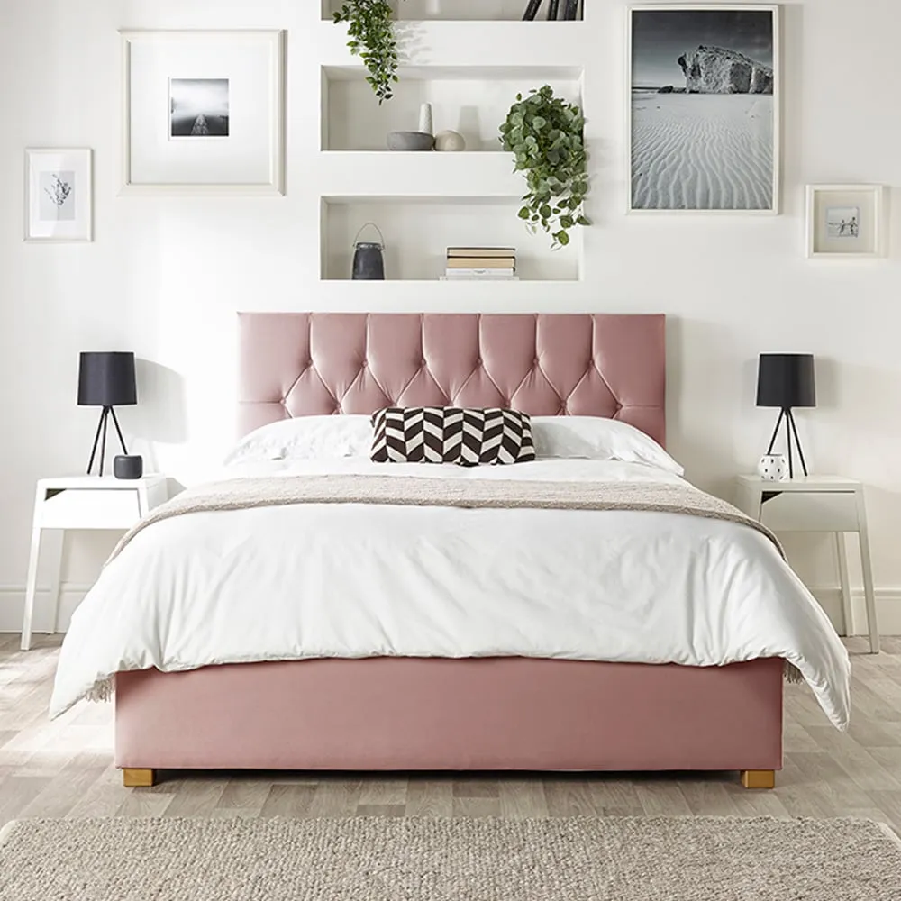 Boutique Small Double Ottoman Bed - Blush, Velvet