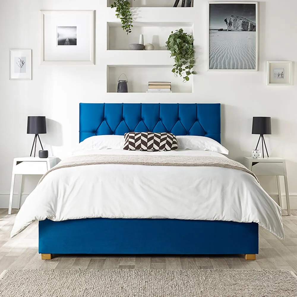 Boutique Small Double Ottoman Bed with Storage - Navy, Velvet image