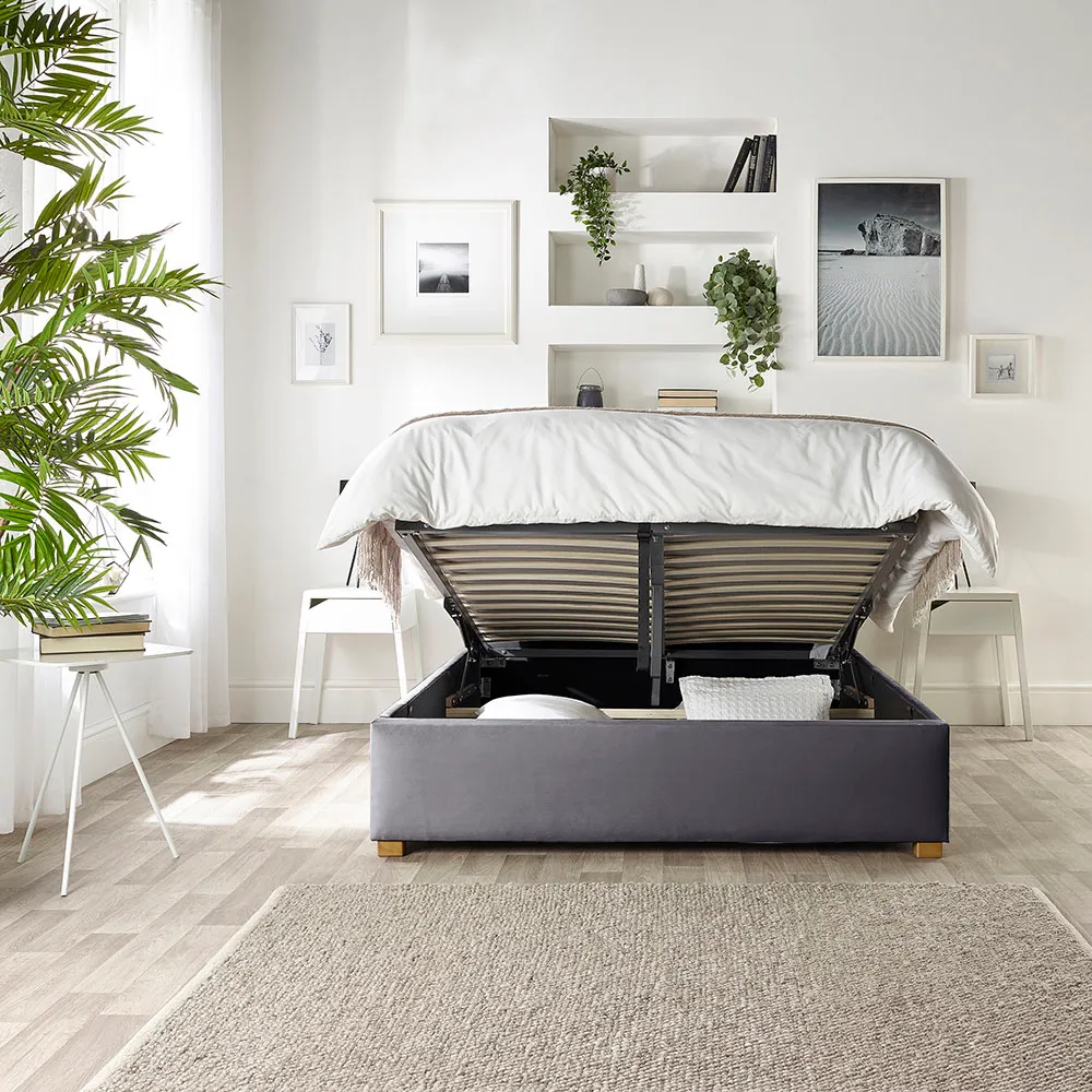 Boutique Small Double Ottoman Bed with Storage - Silver, Velvet