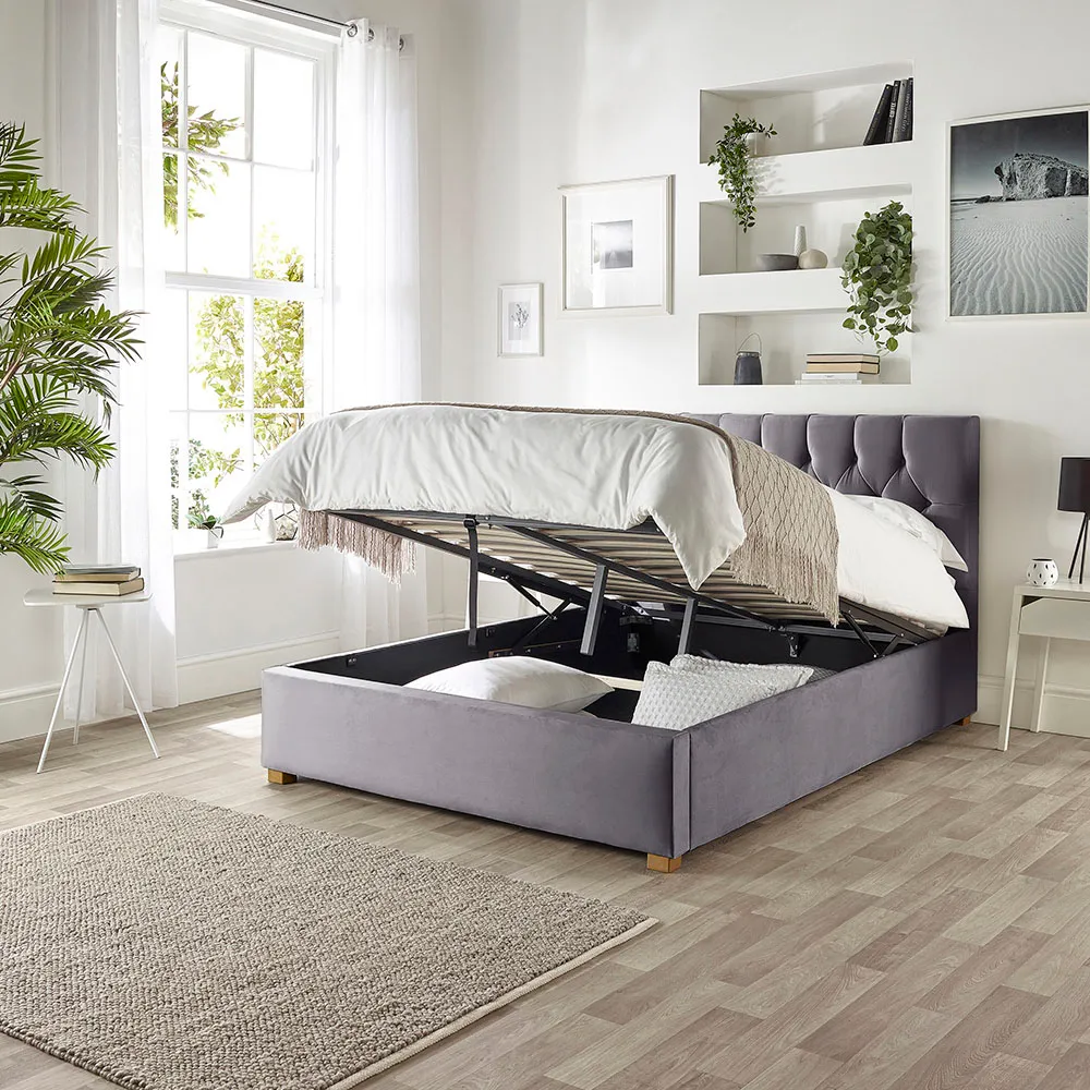 Boutique Small Double Ottoman Bed with Storage - Silver, Velvet