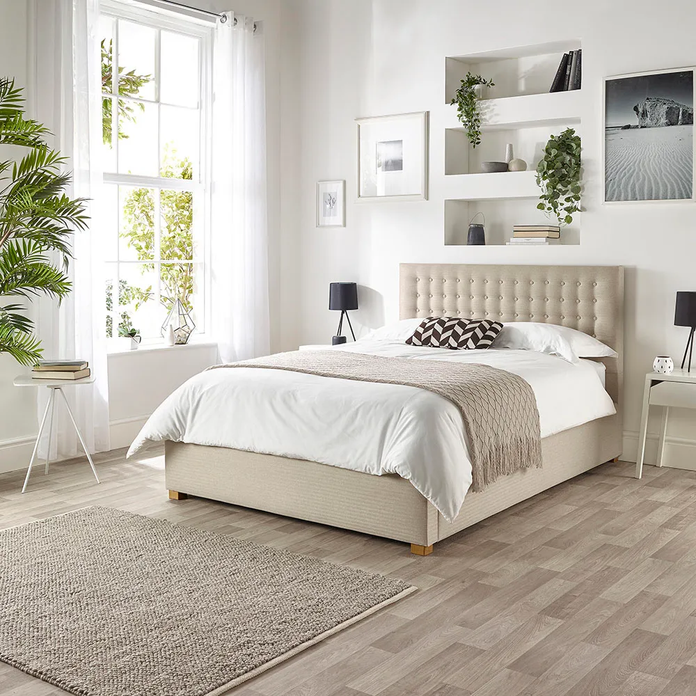 Opulence Double Ottoman Bed with Storage - Natural, Twill