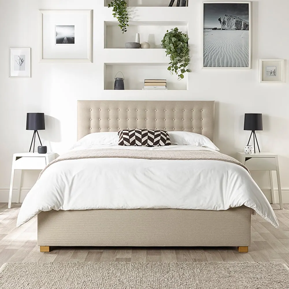 Opulence Double Ottoman Bed with Storage - Natural, Twill