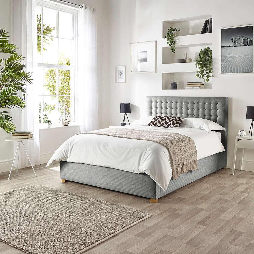 Opulence King Ottoman Bed with Storage - Grey, Twill