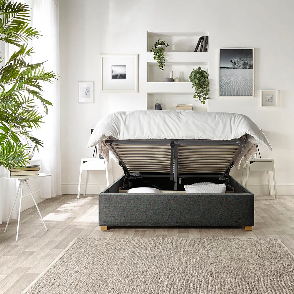 Opulence King Size Ottoman Bed with Storage - Grey, Twill