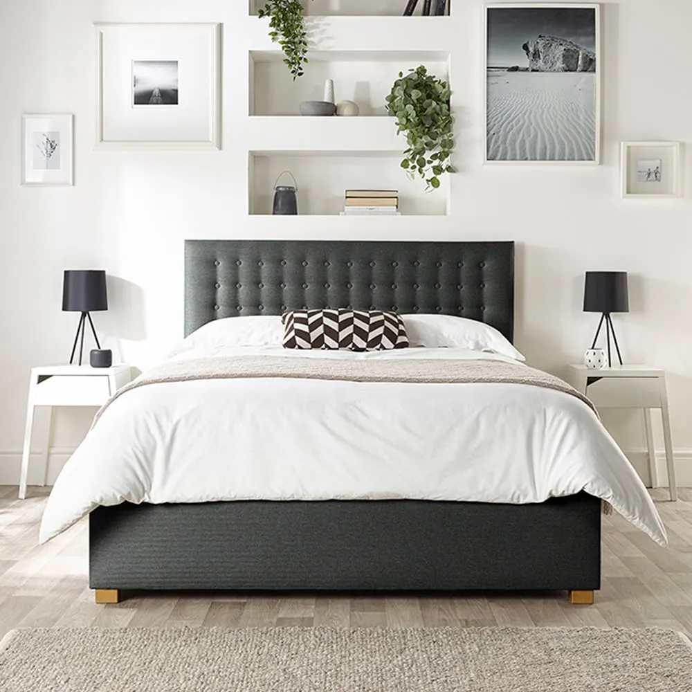 Opulence King Size Ottoman Bed with Storage - Grey, Twill