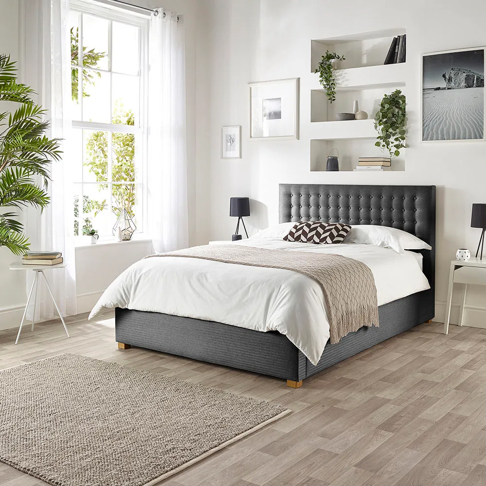 Opulence Single Ottoman Bed with Storage - Charcoal, Twill