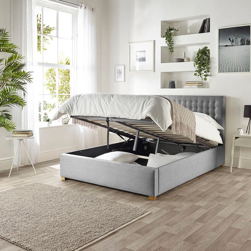 Opulence Small Double Ottoman Bed with Storage - Grey, Twill