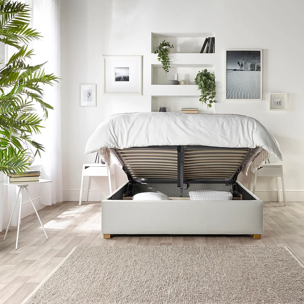 Utopia Double Ottoman Wing Bed with Storage - Silver, Velvet