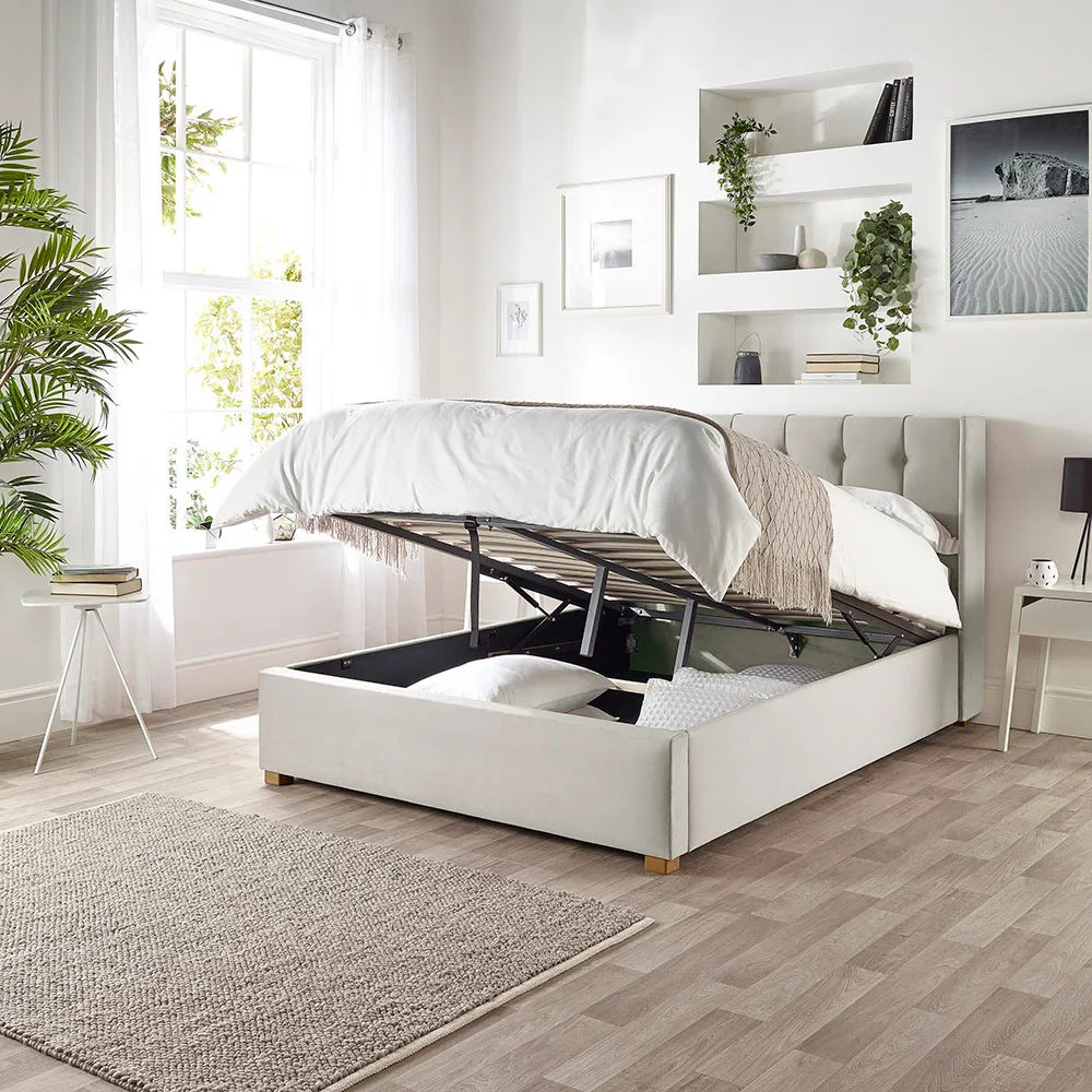 Utopia Double Ottoman Wing Bed with Storage - Silver, Velvet