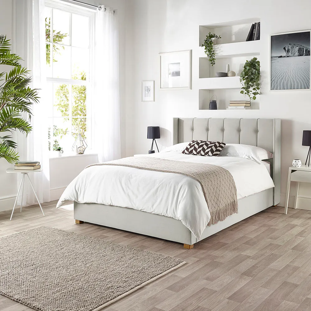 Utopia Double Ottoman Wing Bed with Storage - Silver, Velvet