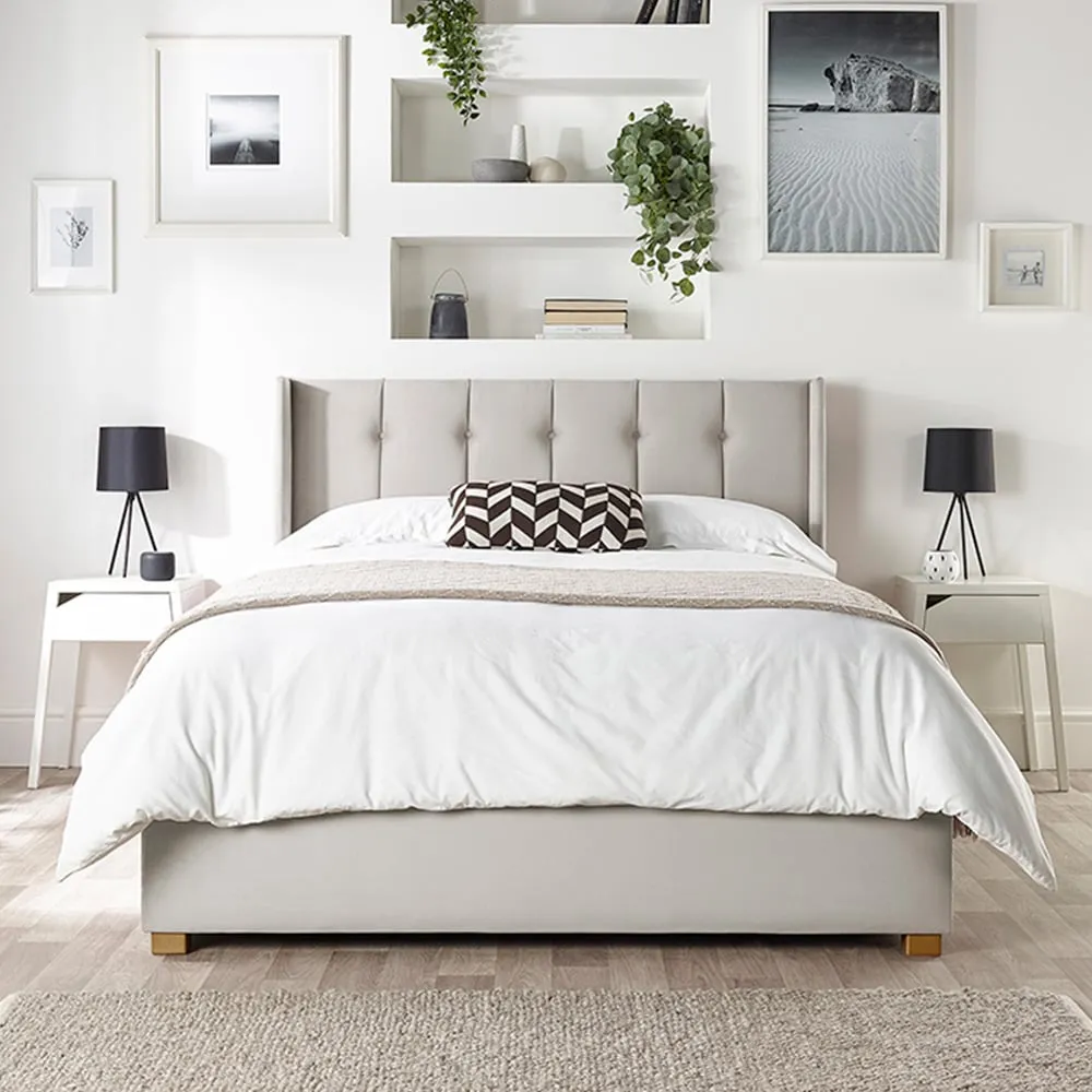 Utopia Single Ottoman Wing Bed with Storage - Silver, Velvet