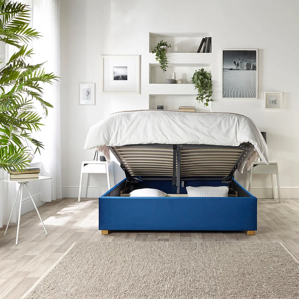 Utopia Super King Ottoman Wing Bed with Storage - Navy, Velvet