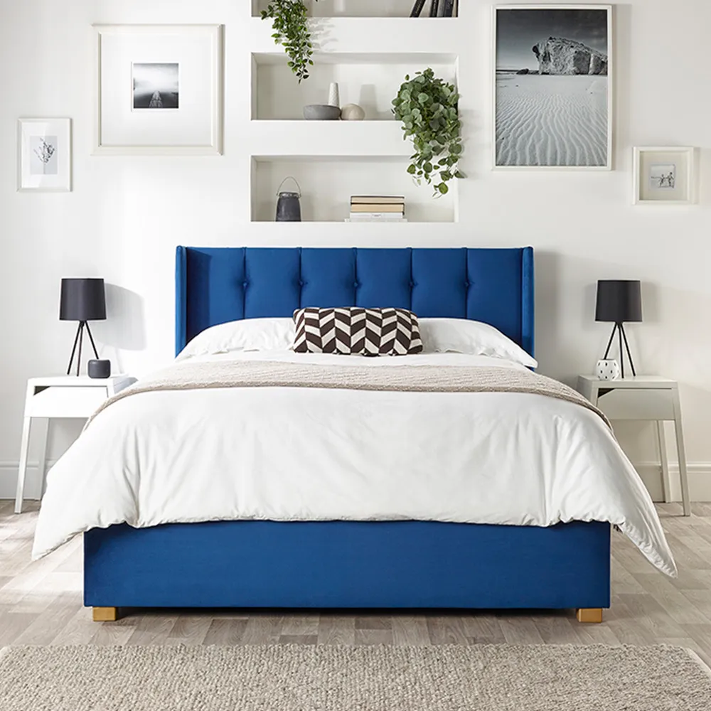 Utopia Super King Ottoman Wing Bed with Storage - Navy, Velvet