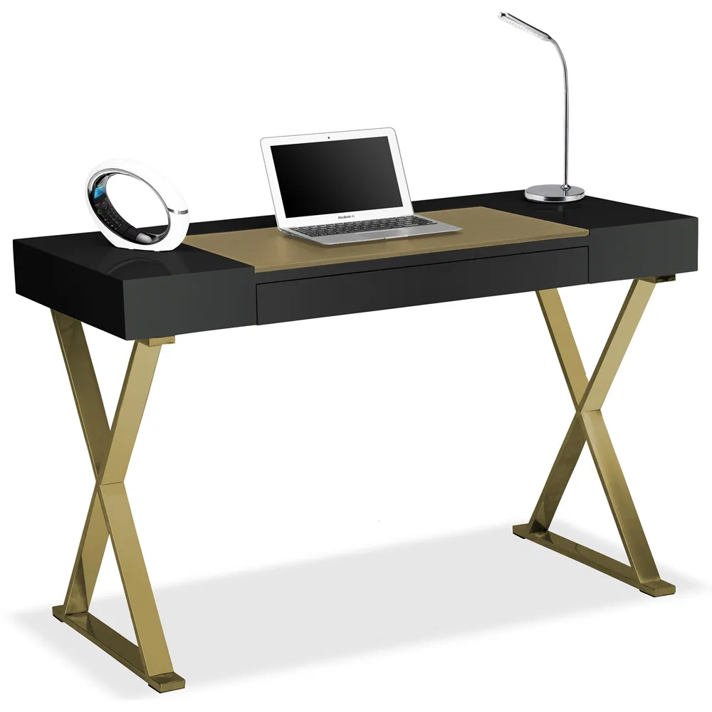 Adonis Single Drawer Computer Desk with Leather Pad - Black