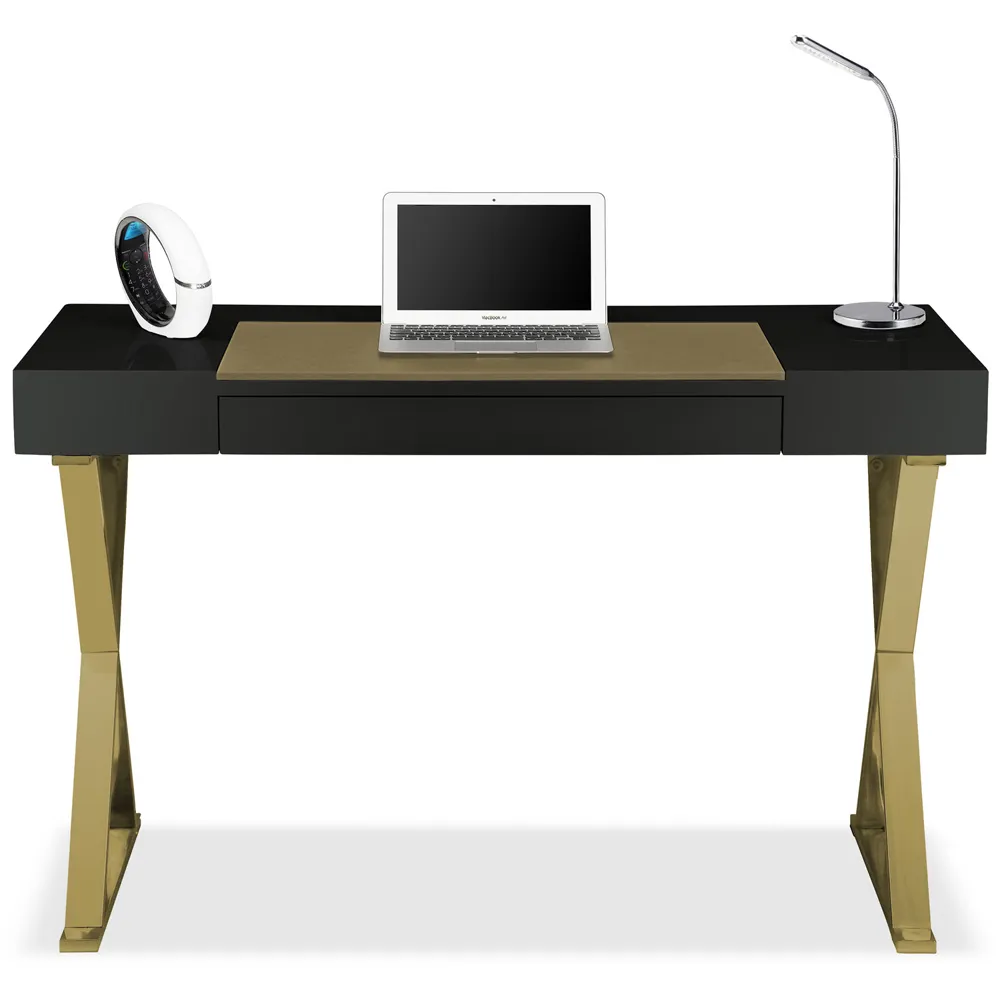 Adonis Single Drawer Computer Desk with Leather Pad - Black