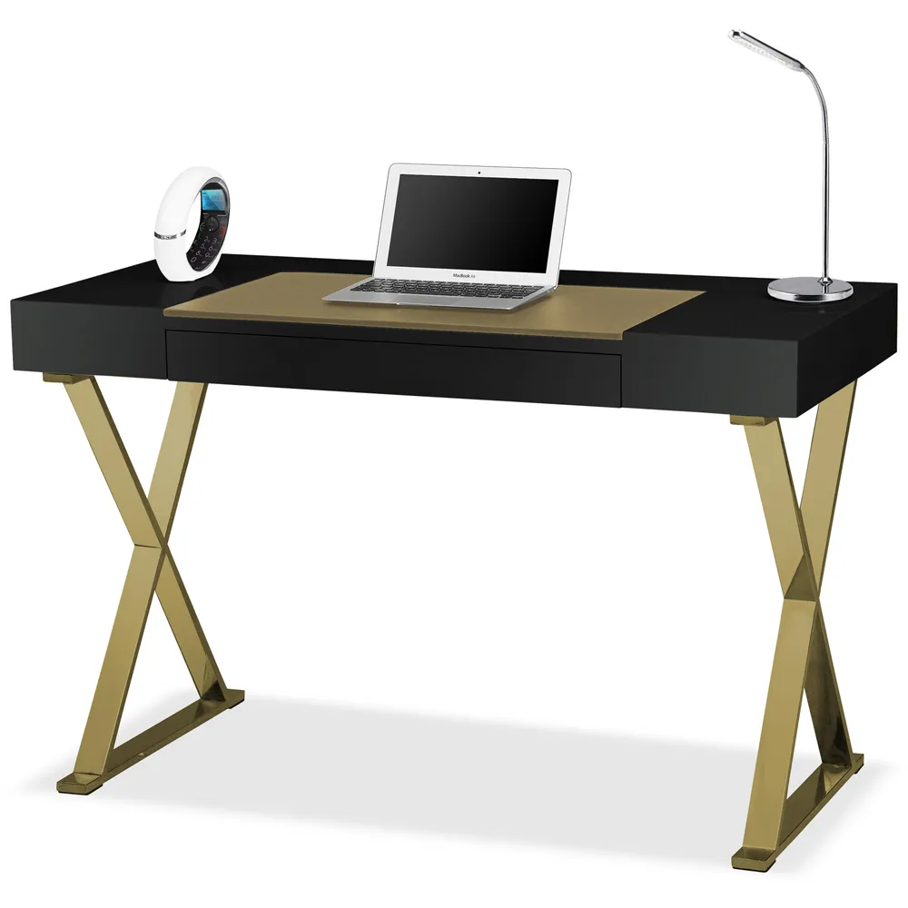 Adonis Single Drawer Computer Desk with Leather Pad - Black