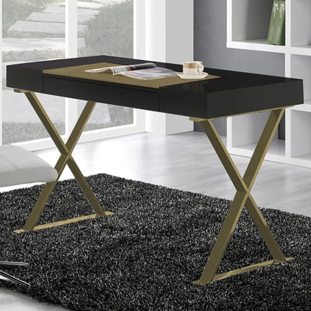 Adonis Single Drawer Computer Desk with Leather Pad - Black image