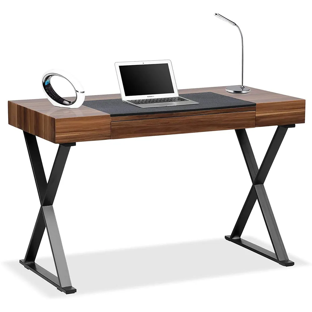 Adonis Single Drawer Computer Desk with Leather Pad - Walnut