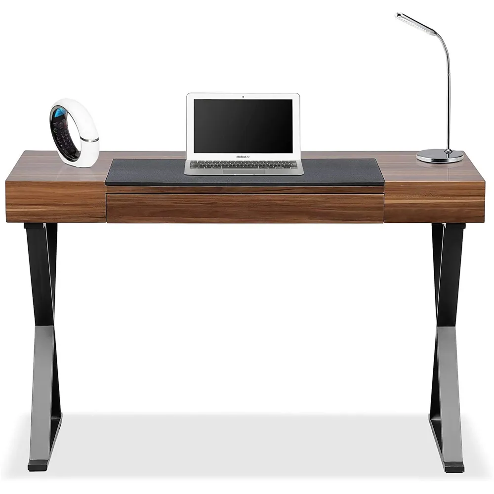 Adonis Single Drawer Computer Desk with Leather Pad - Walnut