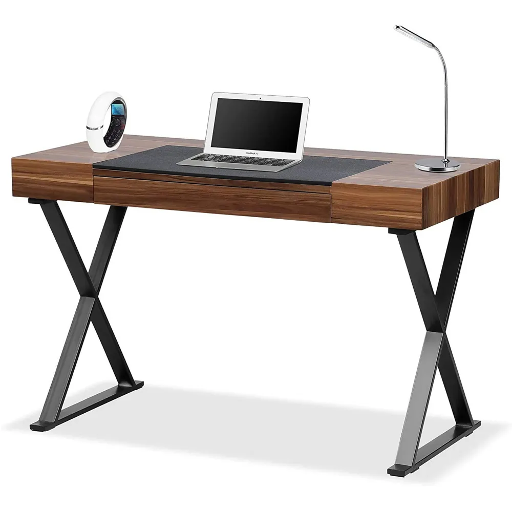Adonis Single Drawer Computer Desk with Leather Pad - Walnut