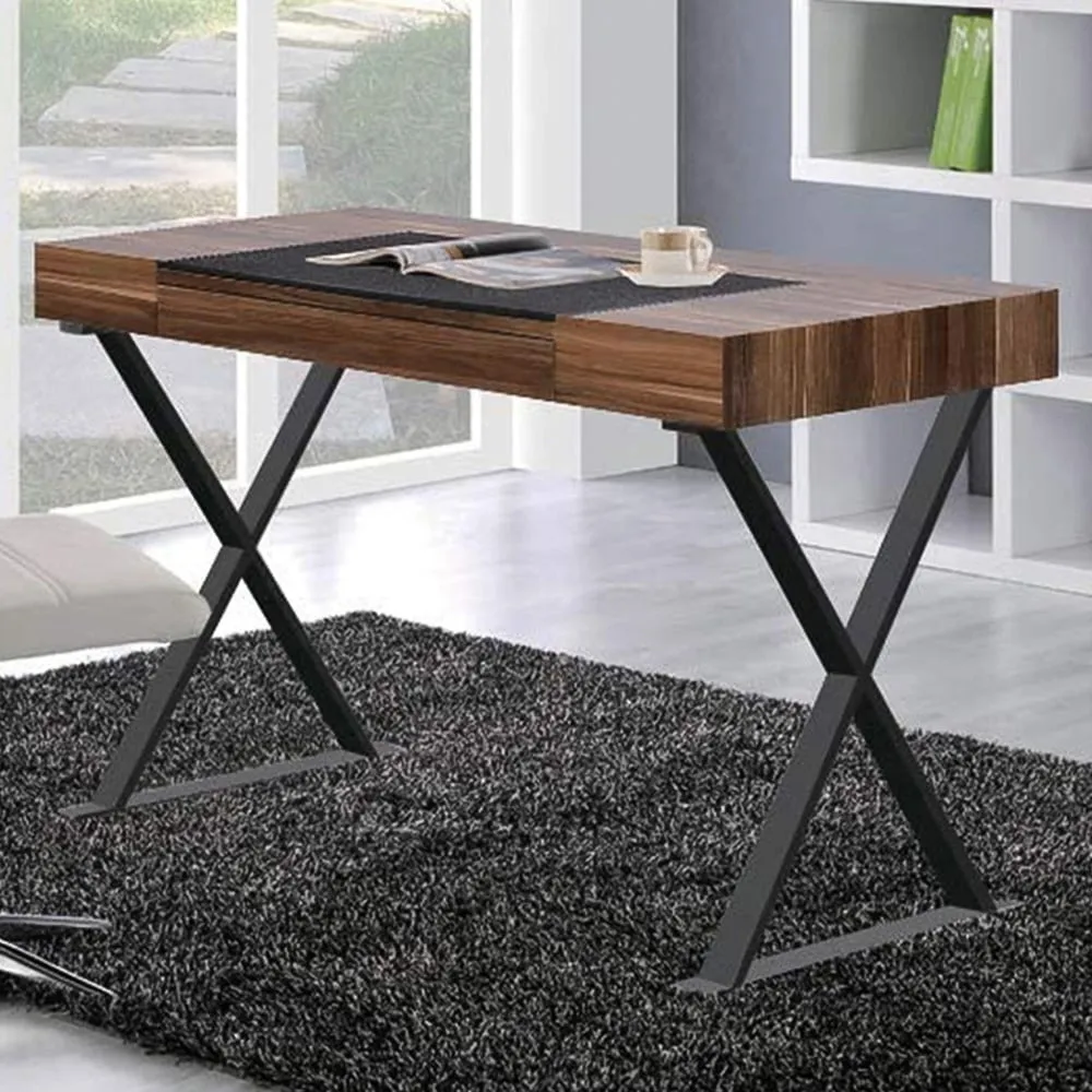 Adonis Single Drawer Computer Desk with Leather Pad - Walnut