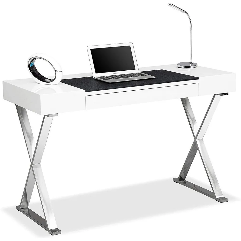Adonis Single Drawer Computer Desk with Leather Pad - White