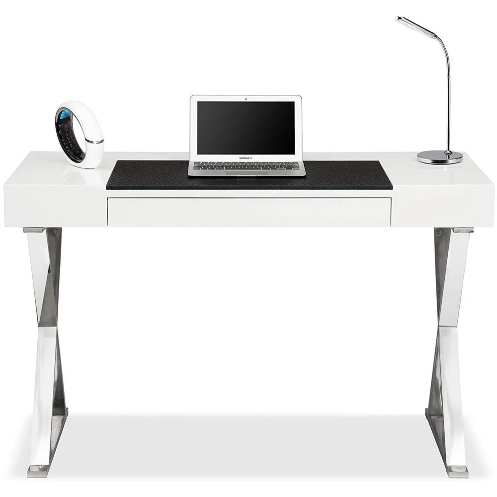 Adonis Single Drawer Computer Desk with Leather Pad - White