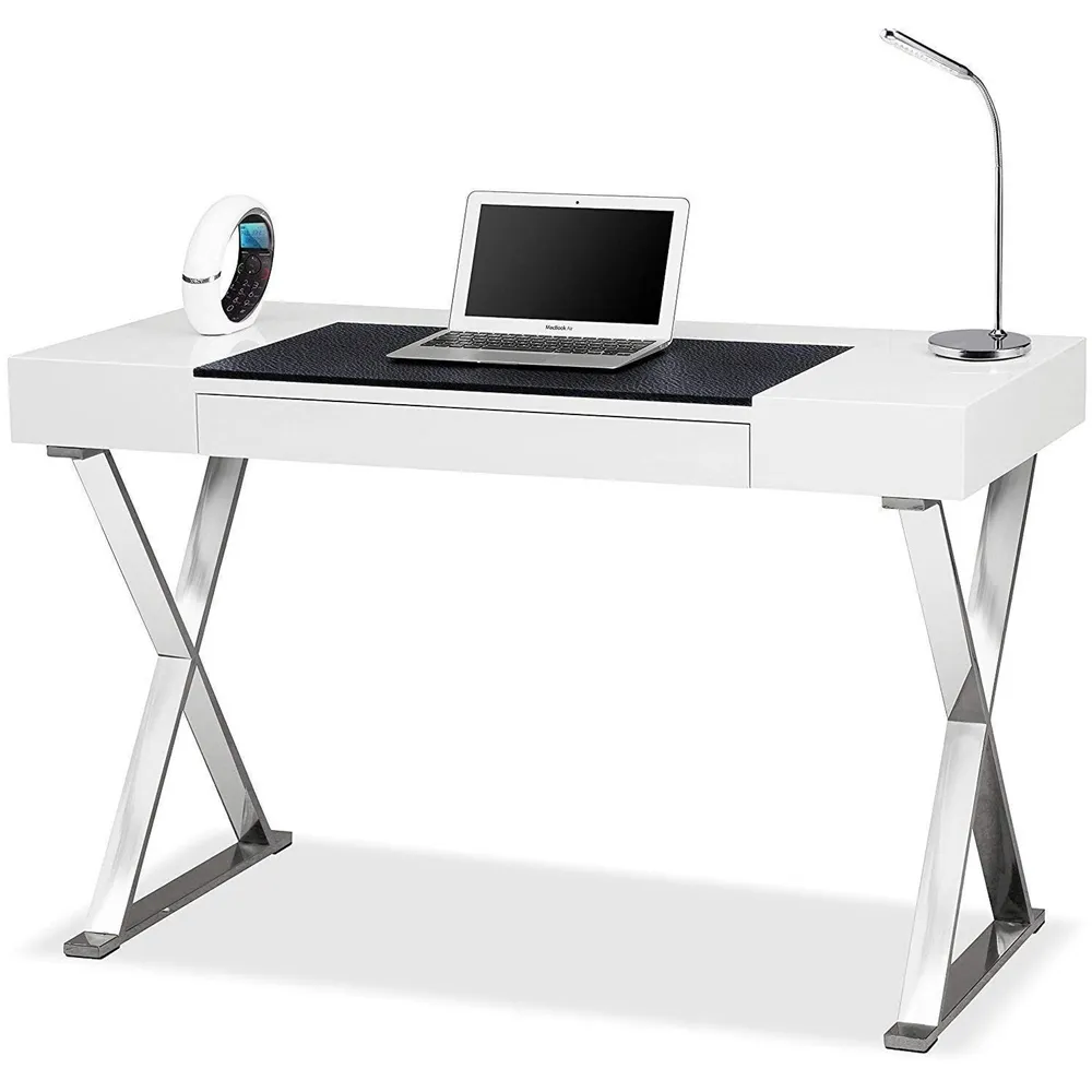 Adonis Single Drawer Computer Desk with Leather Pad - White