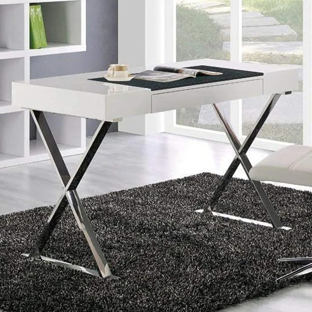 Adonis Single Drawer Computer Desk with Leather Pad - White