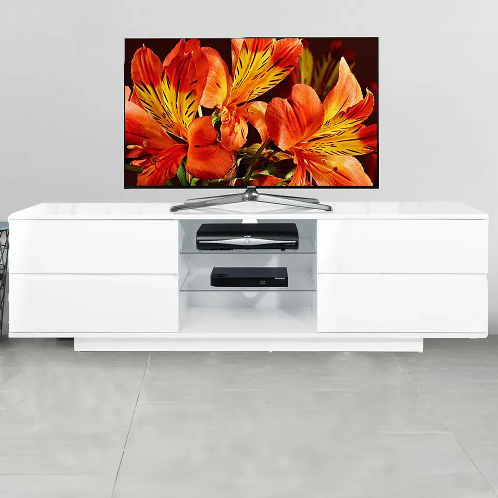 Avitus 4 Drawer TV Unit with Shelves - White, High Gloss image