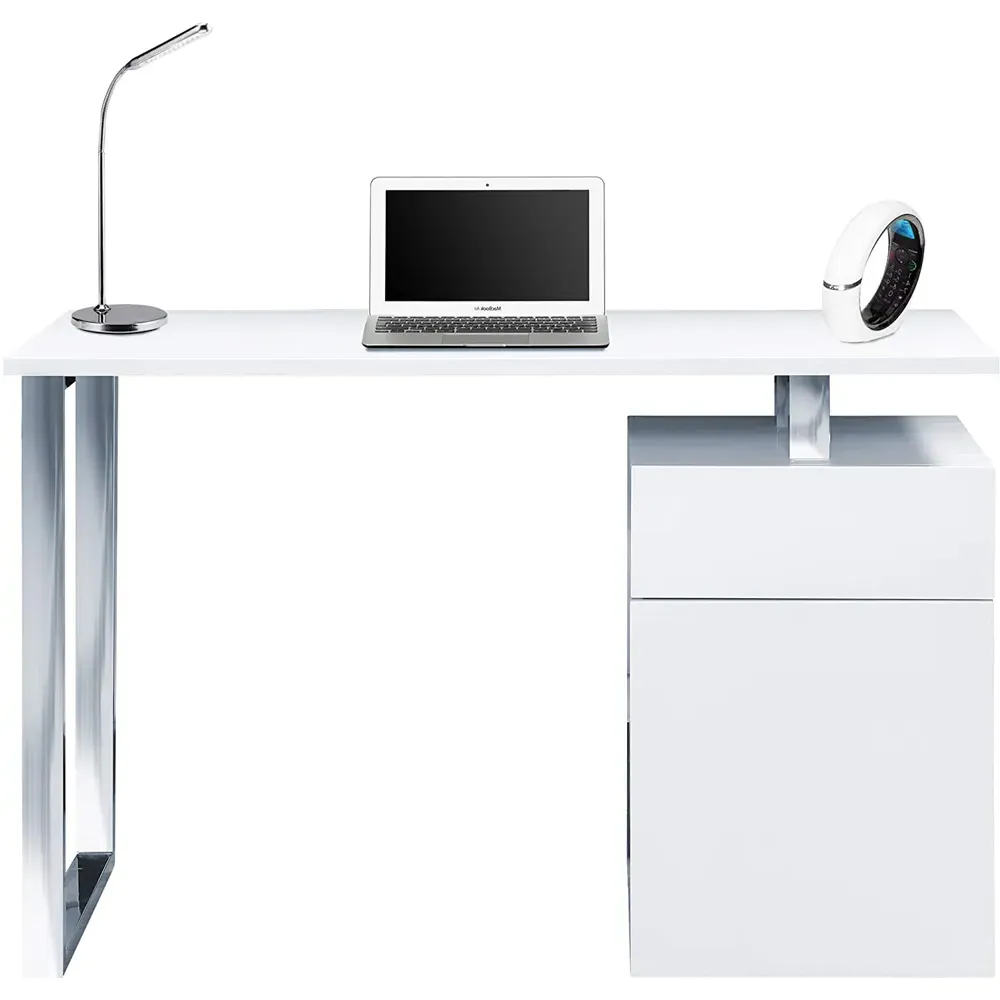 Calista Computer Desk with Drawer - White, Steel