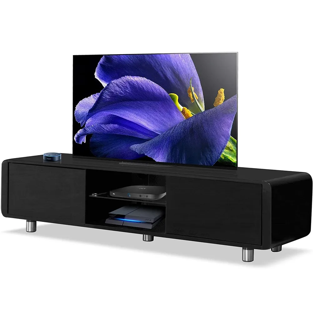 Capri 2 Door TV Unit with Storage - Black, Glass
