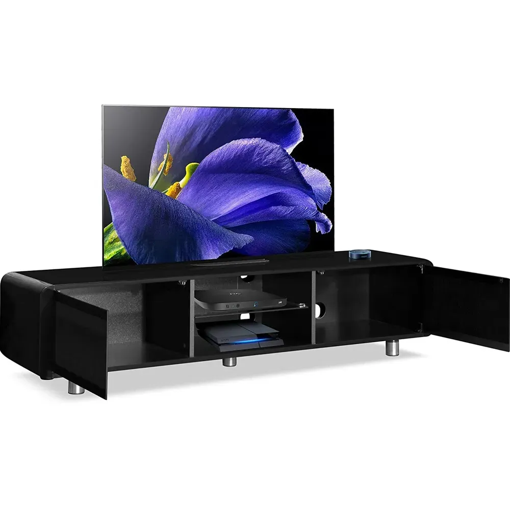 Capri 2 Door TV Unit with Storage - Black, Glass