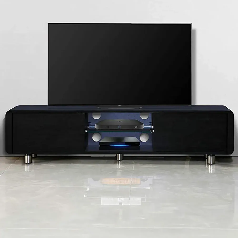 Capri 2 Door TV Unit with Storage - Black, Glass image