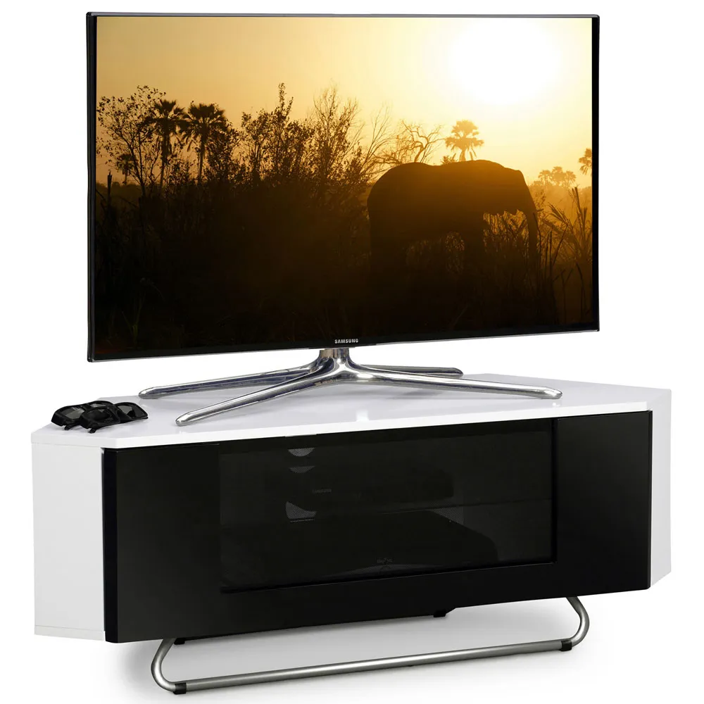 Hampshire Single Door TV Cabinet with 4 Shelves - White, Glass