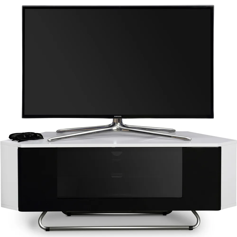 Hampshire Single Door TV Cabinet with 4 Shelves - White, Glass