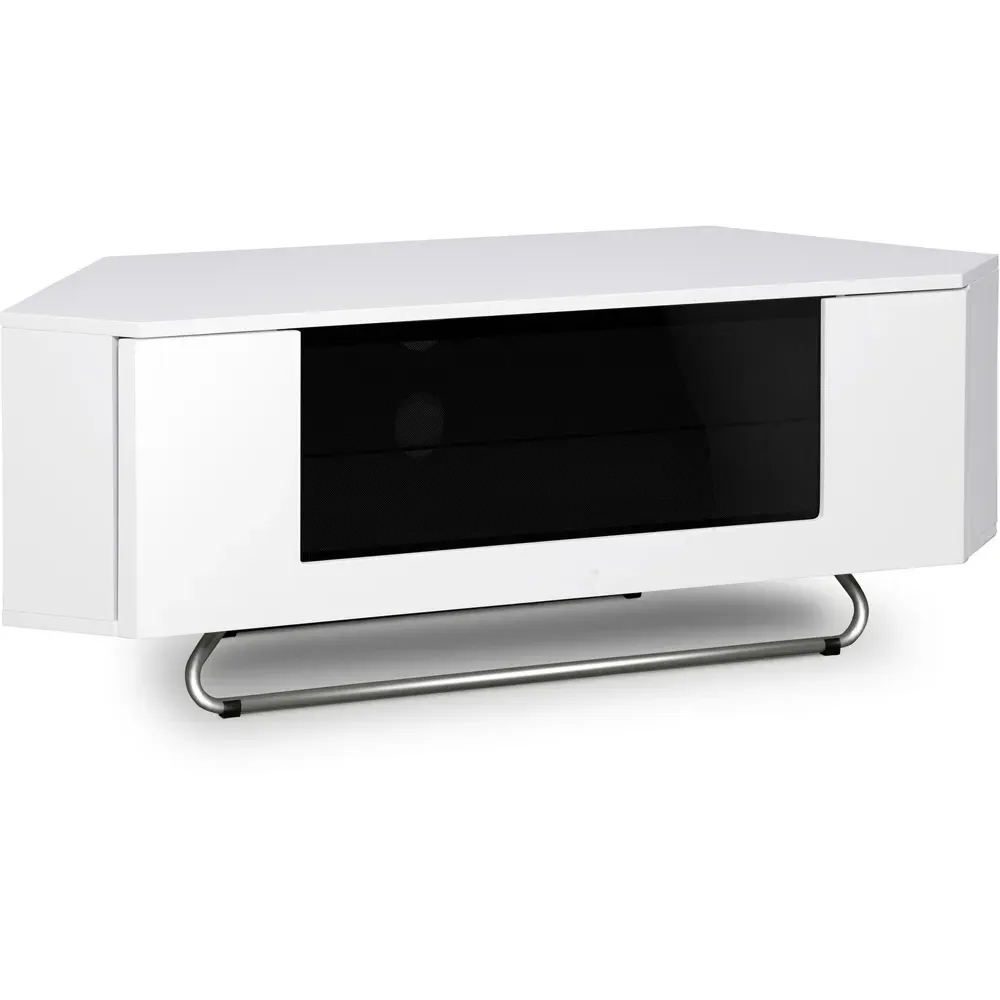 Hampshire Single Door TV Cabinet with 4 Shelves - White, Glass