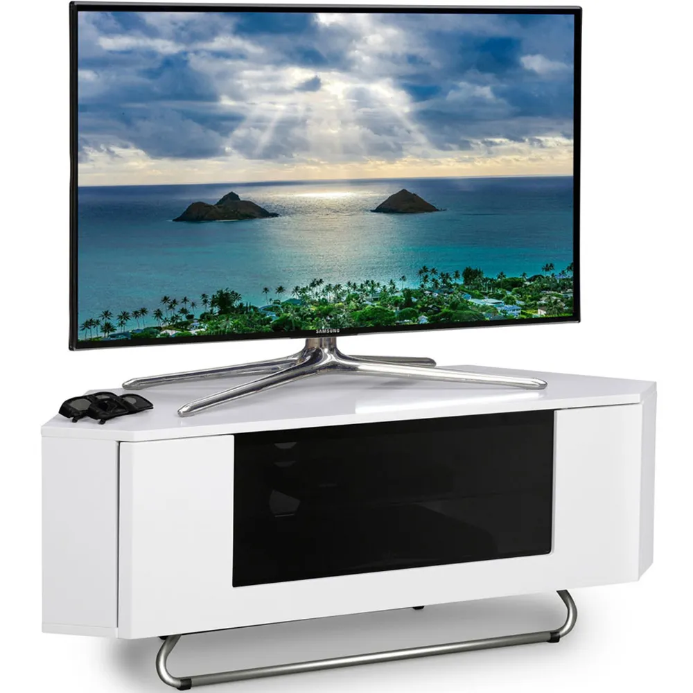 Hampshire Single Door TV Cabinet with 4 Shelves - White, Glass